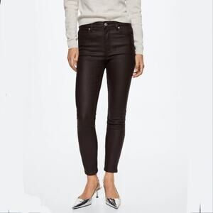 Mango Women Coated Black Skinny Ankle Zip Jeans 6 Modern Grunge Chic Goth Rocker